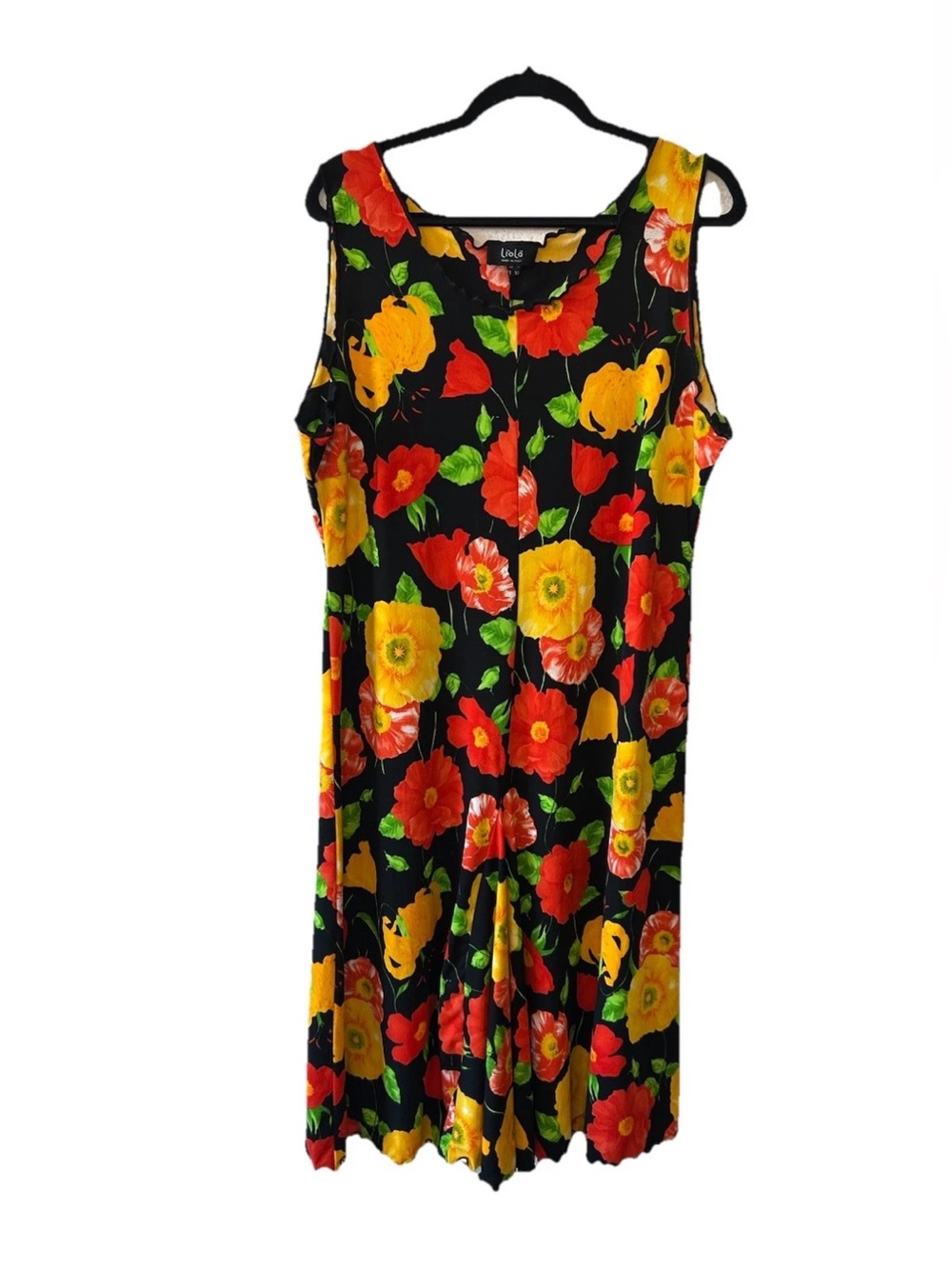 Vintage Liola Italy Floral Maxi Dress Neon Poppy Print Y2K Size 16 Italy Made